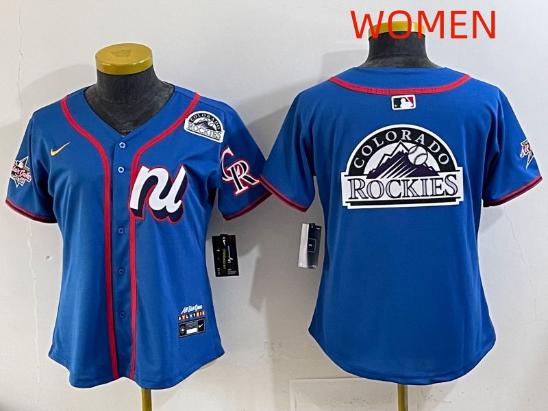 Women 2025 Colorado Rockies Blank Blue All star Nike MLB Jersey style 06->women mlb jersey->Women Jersey
